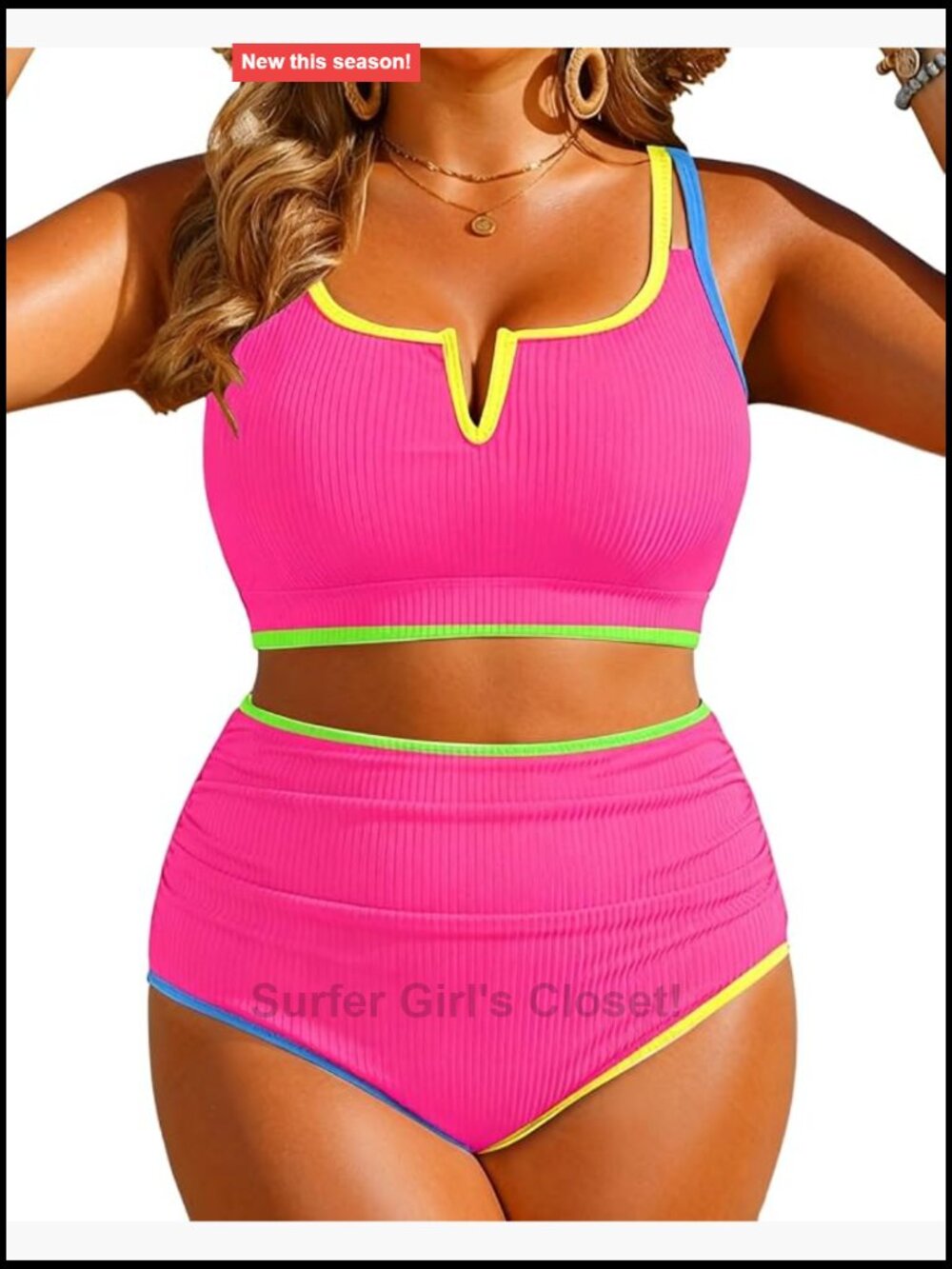 Plus Size High Waisted Bikini Ribbed Two Piece Tummy Control Swimsuit
